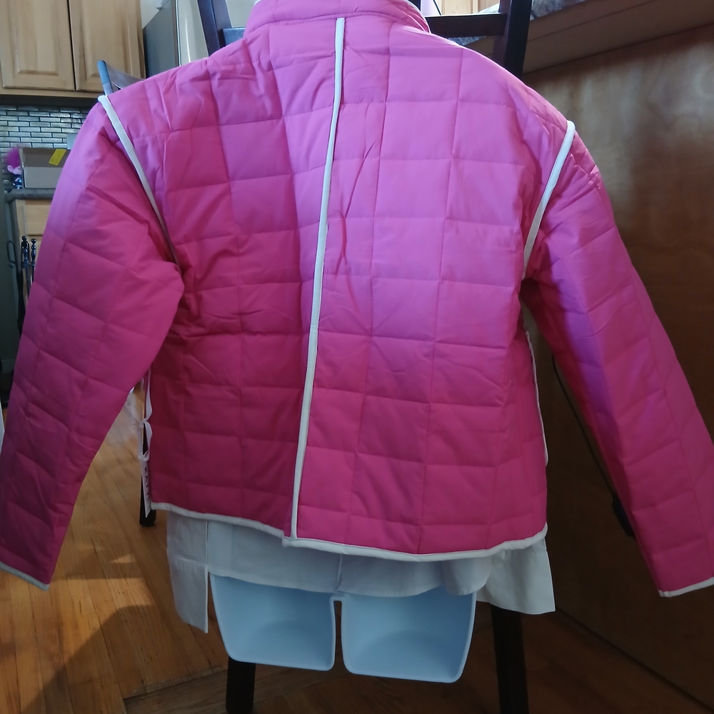 Katydid Women's Pink Puffer Jacket with White Accents